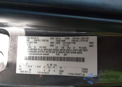 2017 Ford Escape Se from USA, damaged, VIN 1FMCU0GD0HUA16645